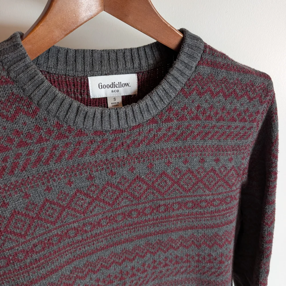Goodfellow & Co Red and Gray Geometric Crew Neck Sweater - Picture 5 of 6